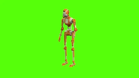 Droid Getting Hit Back Normal Green Screen Animation 4K Rendering Stock Footage 263864891