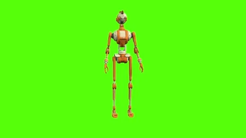 Droid Getting Hit Front Normal Green Screen Animation 4K Rendering Stockbeeldmateriaal 263864874