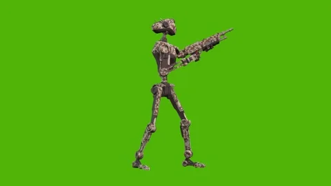 Droid Getting Hit Right Aiming Green Screen Animation 4k Rendering Stock-Footage 263690420