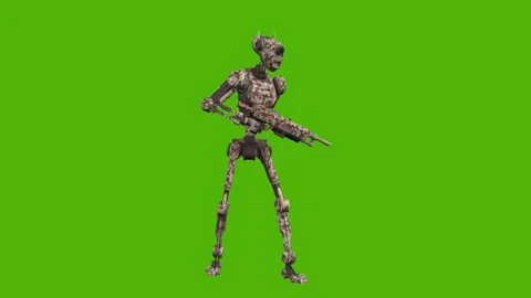 Droid Idle Looking Around Armed Green Screen Animation 4k Rendering Stock-Footage 263690445