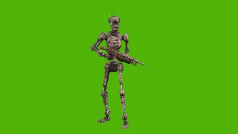 Droid Idle Looking Around Armed Green Screen Animation 4k Rendering Stock Footage 263690449