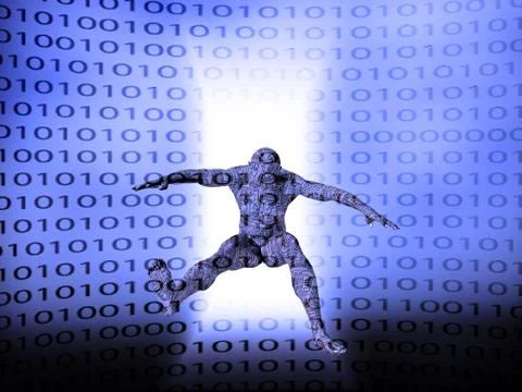 Droid jump. Binary code background 스톡 일러스트