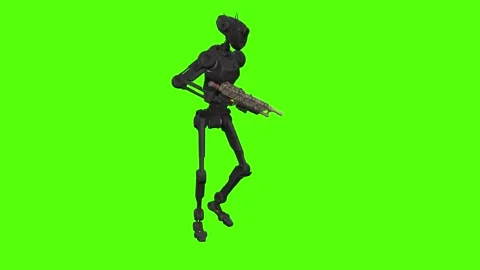 Droid Walking Back aiming Green Screen Animation 4k Rendering Stock Footage 263605241