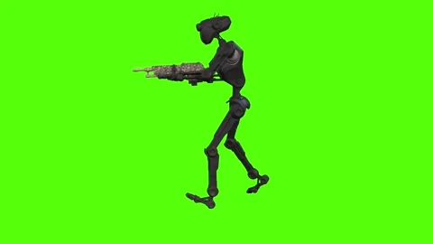 Droid Walking Back aiming Green Screen Animation 4k Rendering 動画素材 263605248