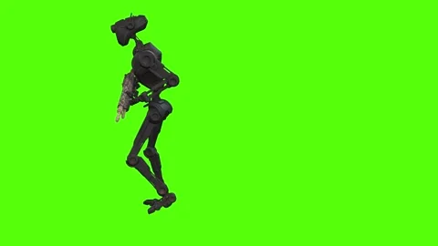 Droid Walking Back aiming Green Screen Animation 4k Rendering Видео 263605250
