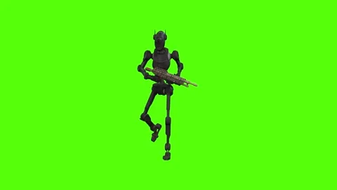 Droid Walking Backward aiming Green Screen Animation 4k Rendering Stock Footage 263605236
