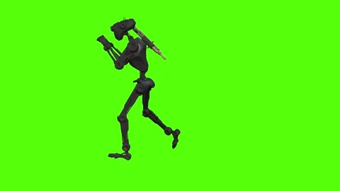 Droid Walking Backward Combat Mode Green Screen Animation 4k Rendering Stock Footage 263605189