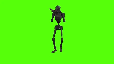 Droid Walking Backward Combat Mode Green Screen Animation 4k Rendering Stock-Footage 263605230