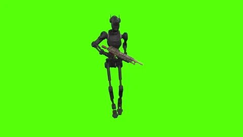 Droid Walking Backward left Aiming Green Screen Animation 4k Rendering Stock Footage 263605186