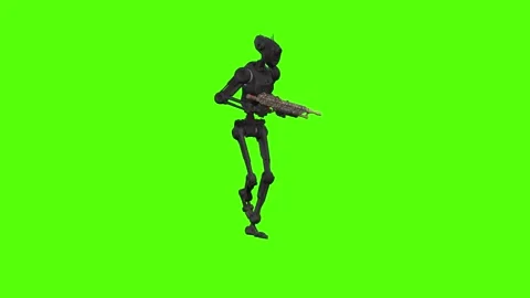 Droid Walking Backward left Armed Green Screen Animation 4k Rendering Видео 263605178