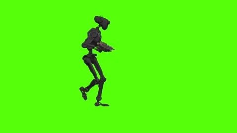 Droid Walking Backward left Armed Green Screen Animation 4k Rendering Stock Footage 263605182