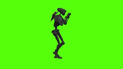 Droid Walking Backward left Combat mode Green Screen Animation 4k Rendering Stock Footage 263605177