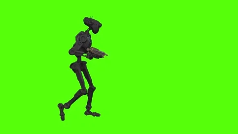 Droid Walking Backward Right Aiming Green Screen Animation 4k Rendering Stock-Footage 263605121