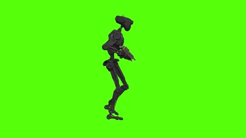 Droid Walking Backward Right Aiming Green Screen Animation 4k Rendering Vídeo Stock 263605128