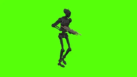Droid Walking Backward Right Aiming Green Screen Animation 4k Rendering Видео 263605129