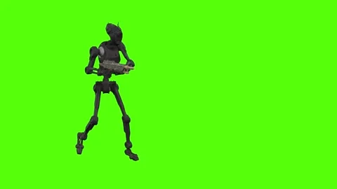 Droid Walking Backward Right Aiming Green Screen Animation 4k Rendering Stock Footage 263605138