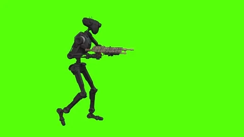 Droid Walking Backward Right Aiming Green Screen Animation 4k Rendering Video stock 263605149