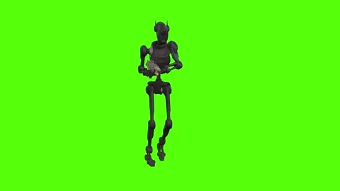 Droid Walking Backward Right Aiming Green Screen Animation 4k Rendering Stock-Footage 263605154