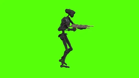 Droid Walking Backward Right Aiming Green Screen Animation 4k Rendering 库存影片 263605155