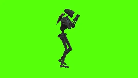 Droid Walking Backward Right Combat Mode Green Screen Animation 4k Renderi Stock Footage 263605110