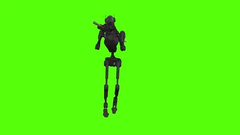 Droid Walking Backward Right Combat Mode Green Screen Animation 4k Rendering Stock Footage 263605127