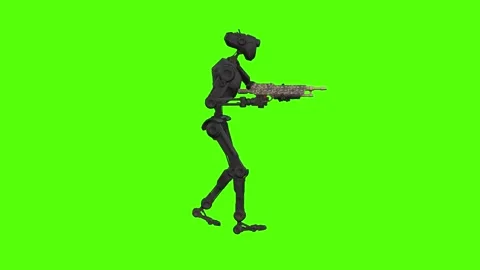 Droid Walking Forward Aiming Green Screen Animation 4k Rendering Stock-Footage 263605103