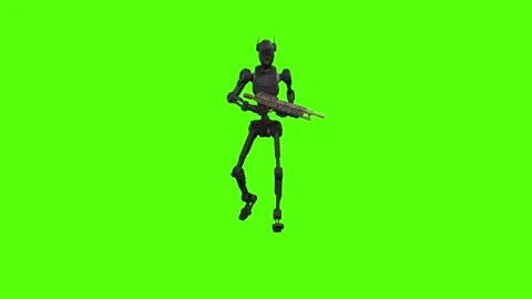 Droid Walking Forward Armed Green Screen Animation 4k Rendering Stock Footage 263605075