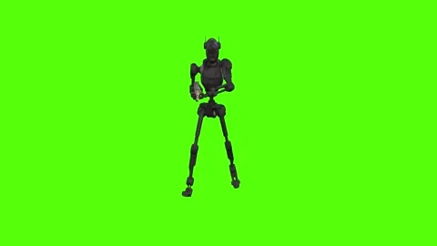 Droid Walking Walking Right Aiming Green Screen Animation 4k Rendering Stock Footage 263605015