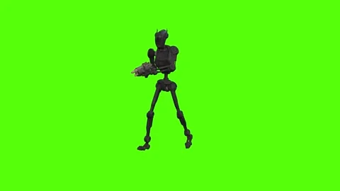 Droid Walking Walking Right Aiming Green Screen Animation 4k Rendering Vidéo 263605024