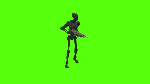 Droid Walking Walking Right armed Green Screen Animation 4k Rendering Vídeo Stock 263605008