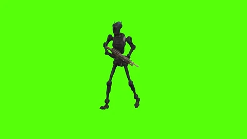 Droid Walking Walking Right armed Green Screen Animation 4k Rendering Stock Footage 263605012