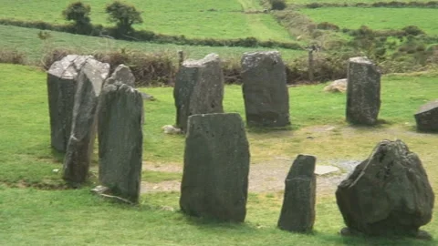 The Drombeg Stone Circle in County Cork, in Ireland. Stock Footage 155591272