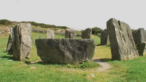 The Drombeg Stone Circle in County Cork, in Ireland. Stock Footage 155595024
