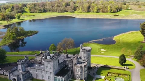Dromoland Castle with golf course in County Clare on a summer day, Ireland Stock Footage 280189500