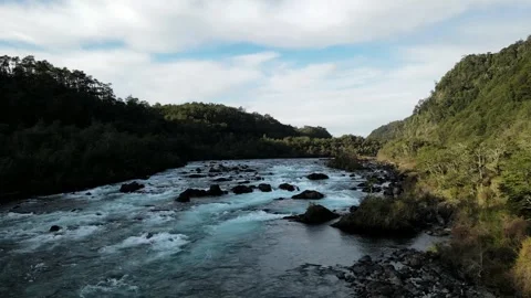 Dron landscape of a mighty river between forests with clouds in the background Stock Footage 292153966