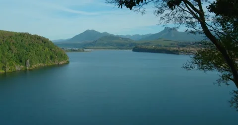 Dron over river and lake, sunny day 4k Vídeo Stock 140338564