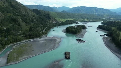 Dron shot of a river in Altay Stock Footage 227129355