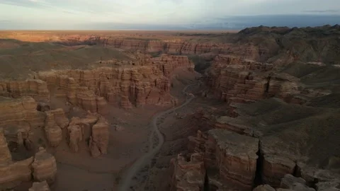 Dron shot top view of the charyn canyon with a mountain landscape Stock Footage 227125065