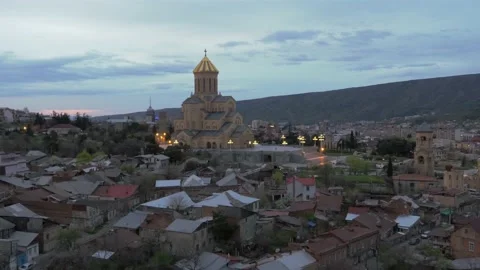 Dron shot of Trinity cathedral in Tbilisi, Georgia Stock Footage 138148308