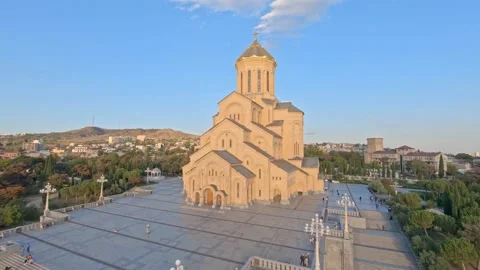 Dron shot of Trinity cathedral in Tbilisi, Georgia Stock Footage 141252504