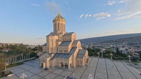 Dron shot of Trinity cathedral in Tbilisi, Georgia Stock Footage 141252544