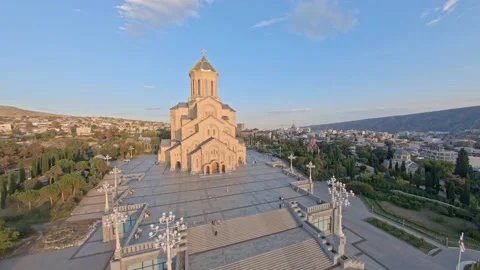 Dron shot of Trinity cathedral in Tbilisi, Georgia Stock Footage 141252613