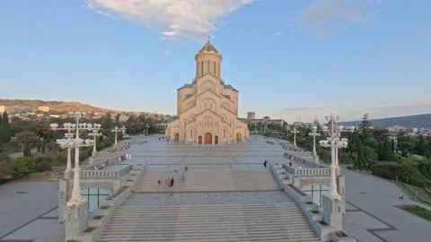 Dron shot of Trinity cathedral in Tbilisi, Georgia Stock Footage 141252891
