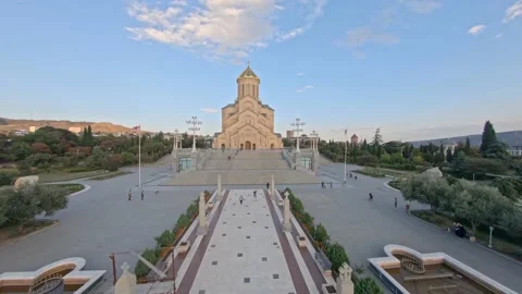 Dron shot of Trinity cathedral in Tbilisi, Georgia Stock Footage 141253047
