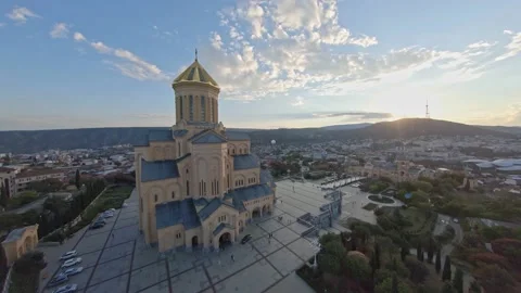 Dron shot of Trinity cathedral in Tbilisi, Georgia Stock Footage 141253158