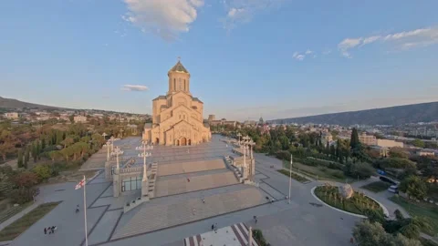 Dron shot of Trinity cathedral in Tbilisi, Georgia Stock Footage 141253323