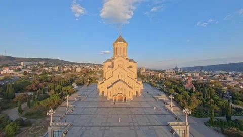 Dron shot of Trinity cathedral in Tbilisi, Georgia Stock Footage 141253595