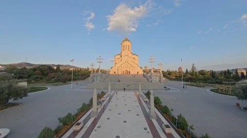 Dron shot of Trinity cathedral in Tbilisi, Georgia Stock Footage 141253685