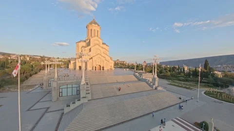 Dron shot of Trinity cathedral in Tbilisi, Georgia Stock Footage 141253751