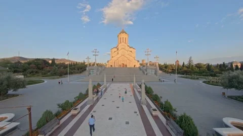 Dron shot of Trinity cathedral in Tbilisi, Georgia Stock Footage 141253948
